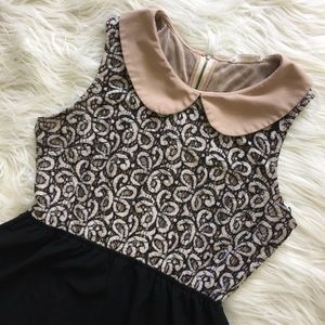 Black & nude lace Peter Pan collar dress